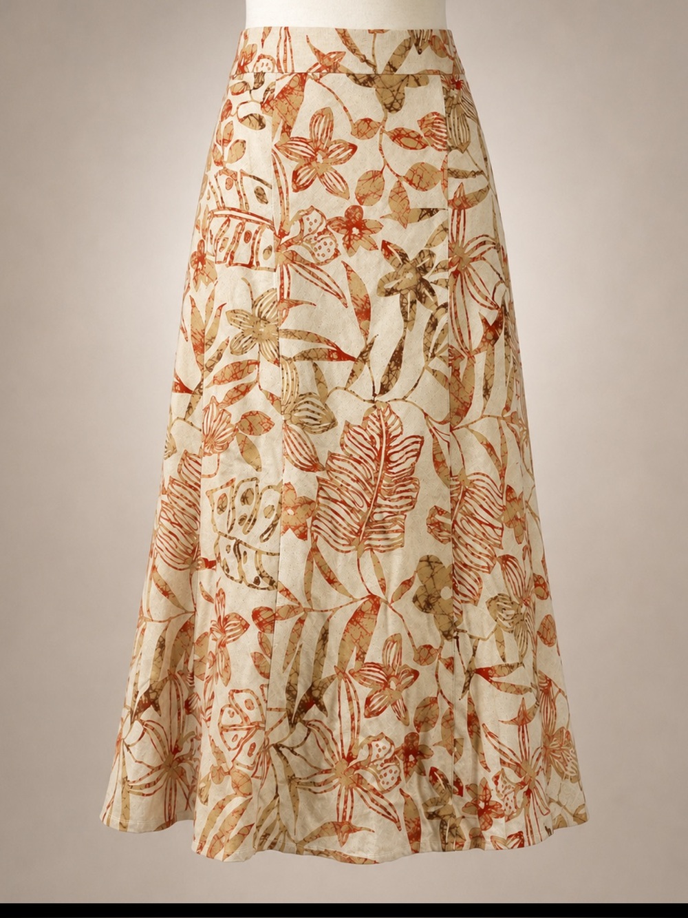 Avenue Tropical Print Linen Blend Flounce Midi Skirt – Size 18